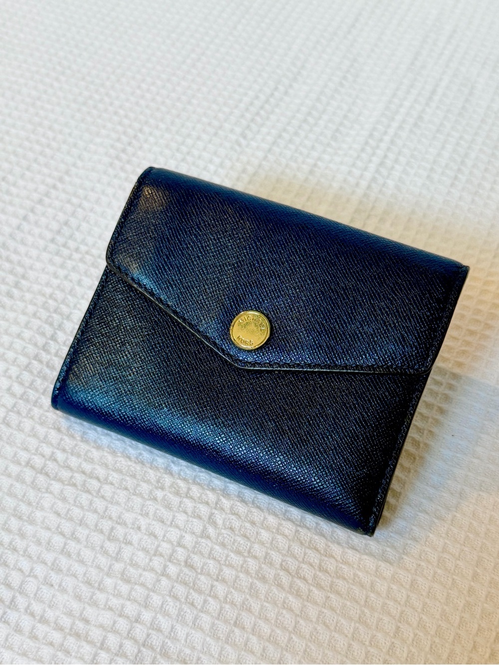 Michael Kors Navy Leather Saffiano Compact Wallet with Gold Snap